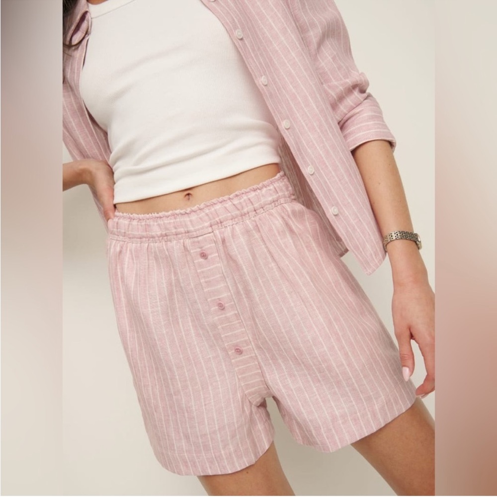 Reformation Billy Linen Short Pink Baby Girl Striped Size S